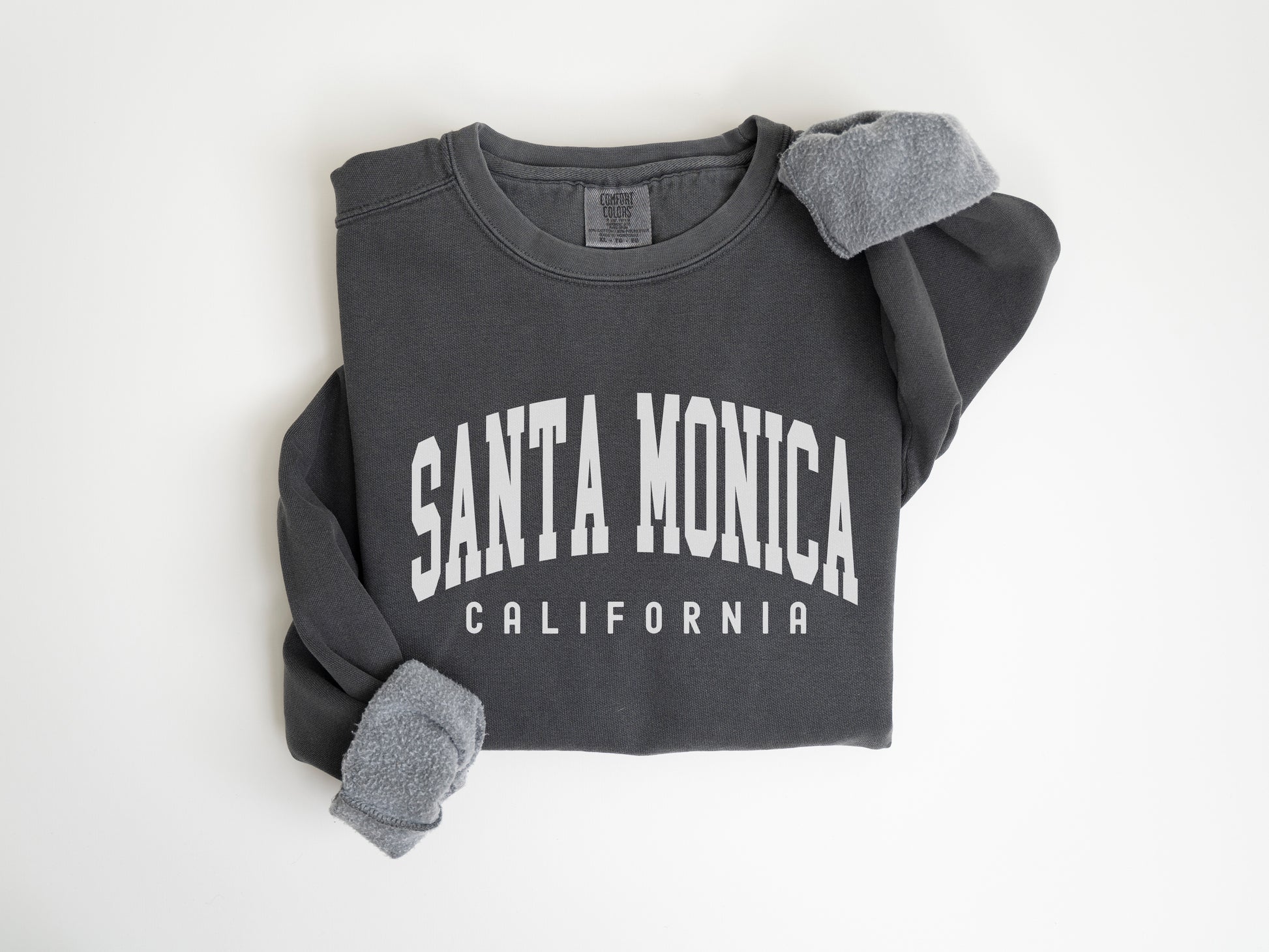 a black sweatshirt with santa monica on it