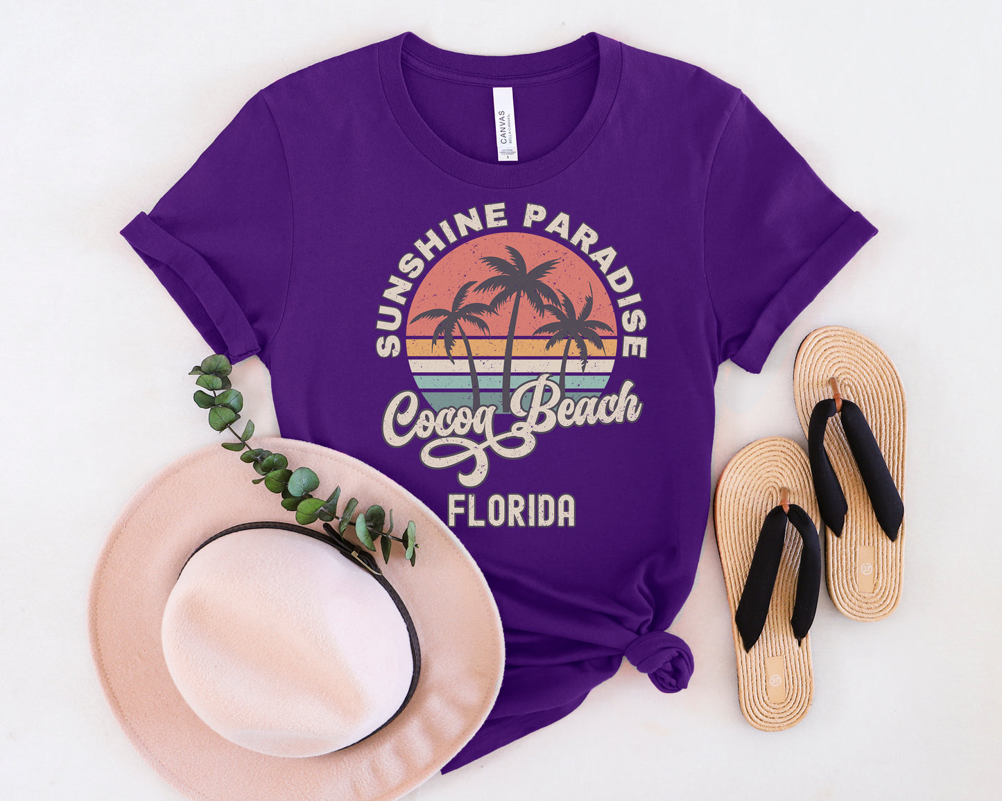 a purple shirt that says sunshine paradise, cocoa beach and florida