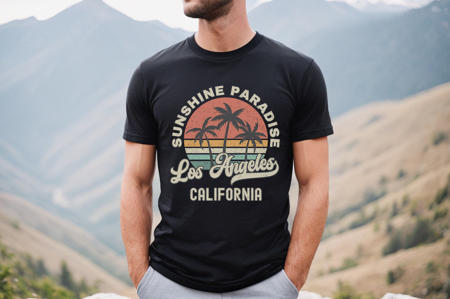 Los Angeles Shirt California Souvenir Tee, Palm Tree Retro Sunset Shirt, Los Angeles Gift California Matching Family Group Travel SoCal Tee