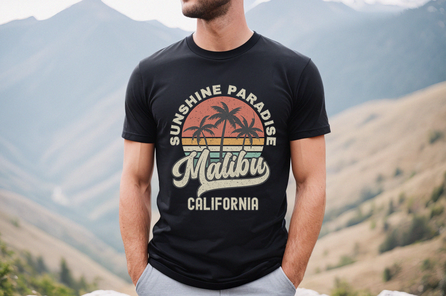 Malibu Shirt California Souvenir Tee, Palm Tree Retro Sunset Shirt, Malibu Gift California Matching Family Group Travel Tee, SoCal Honeymoon